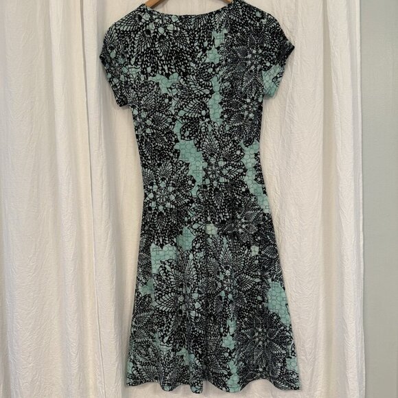 Connected Apparel Aqua/Teal Blue & Black Boho Midi Dress Size 4 Petite - Picture 4 of 7
